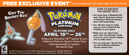 Toy”R”Us Pokemon Platinum Free Secret Key Event